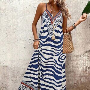 Boho Multicolor Women's Tiger Print Maxi Dress